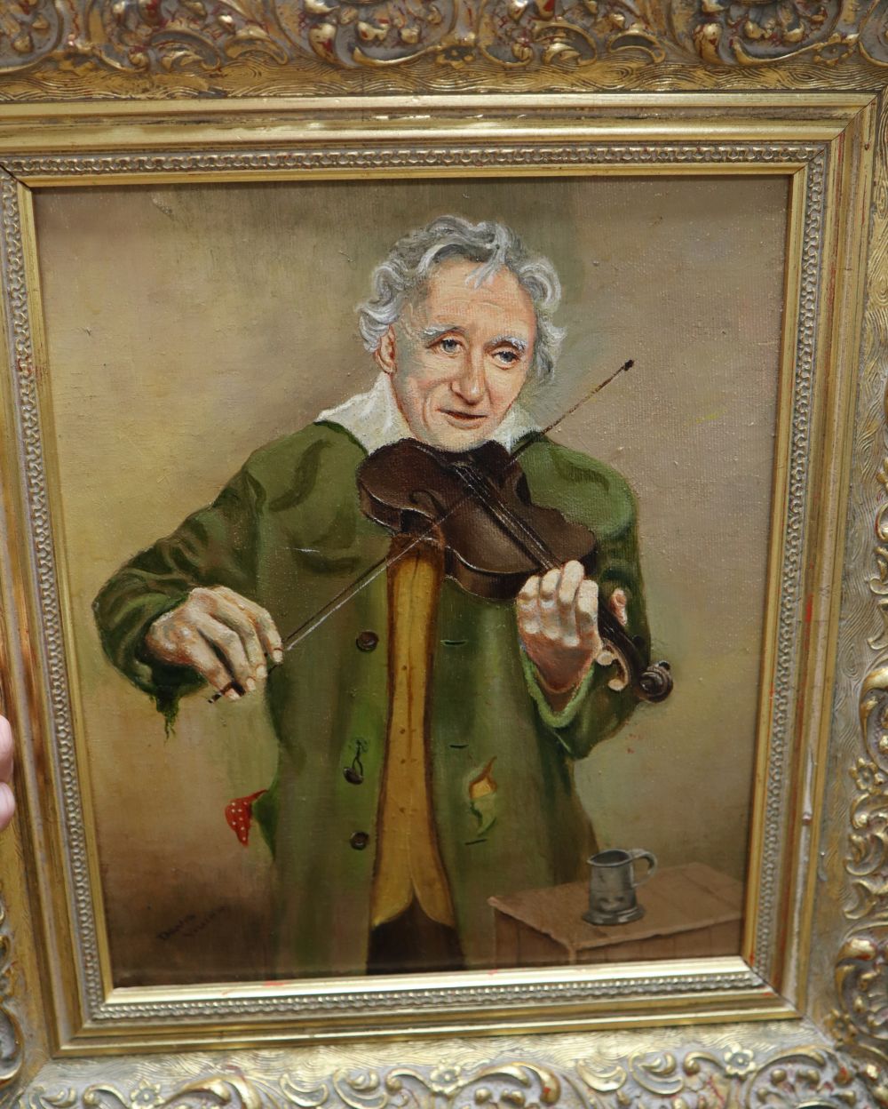 David Vivian, oil on canvas, The Fiddle Player, signed, 29 x 24cm